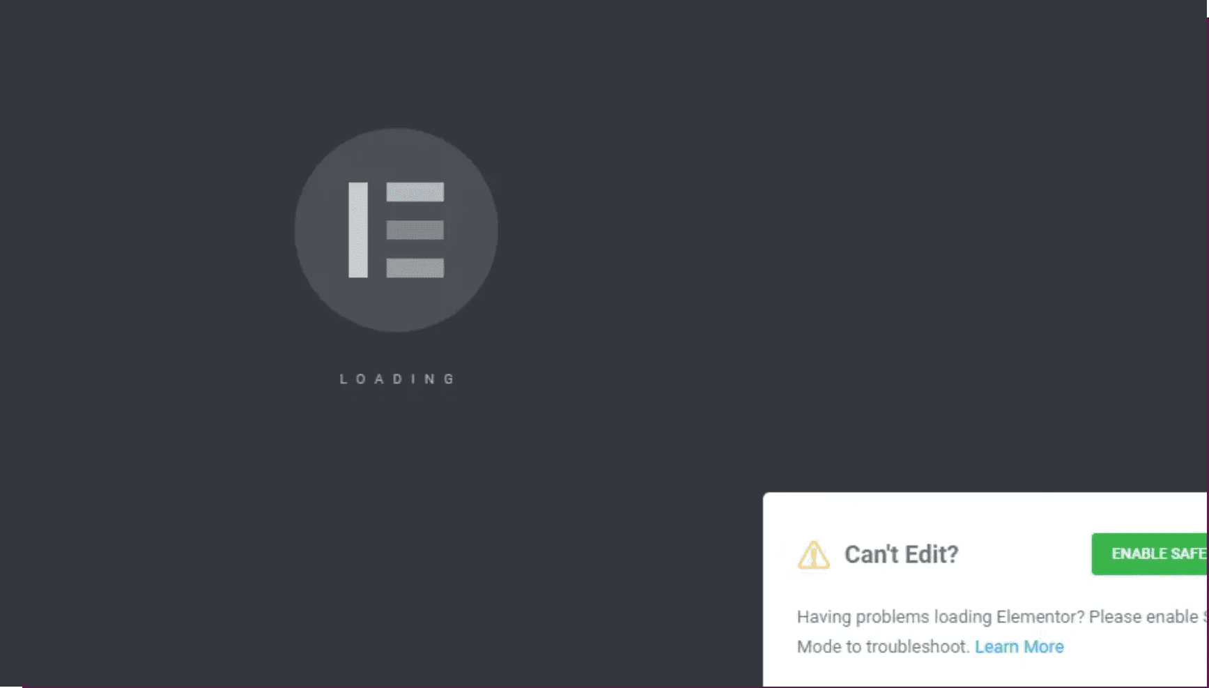 Elementor stuck on load screen
